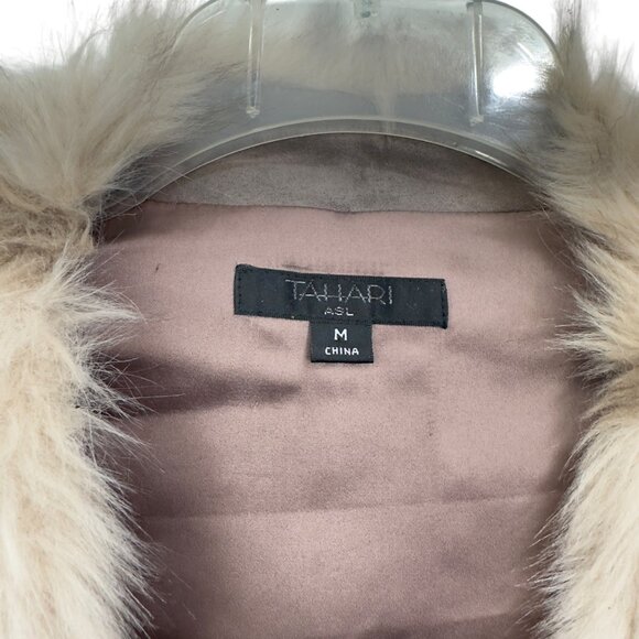 Tahari ASL Faux Fur Vest Beige Women SZ Medium -Open Front - Picture 3 of 11